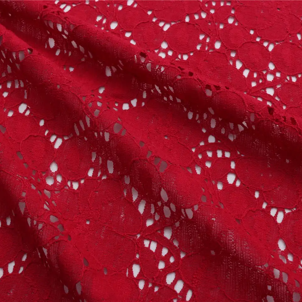 China Fabric for Shirt,Blouse,Crop Top Lace Knit Fabric Cotton Nylon red color buy from China wholesaler bulk order at wholesale price free worldwide shipping Alibaba