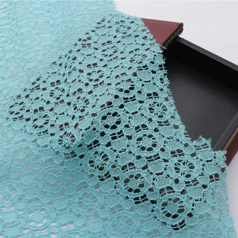 China Fabric for Blouse,T-shirt ,Skirt  Lace Knit Fabric Cotton Nylon Rayon blue color buy from China wholesaler bulk order at wholesale price free worldwide shipping Alibaba