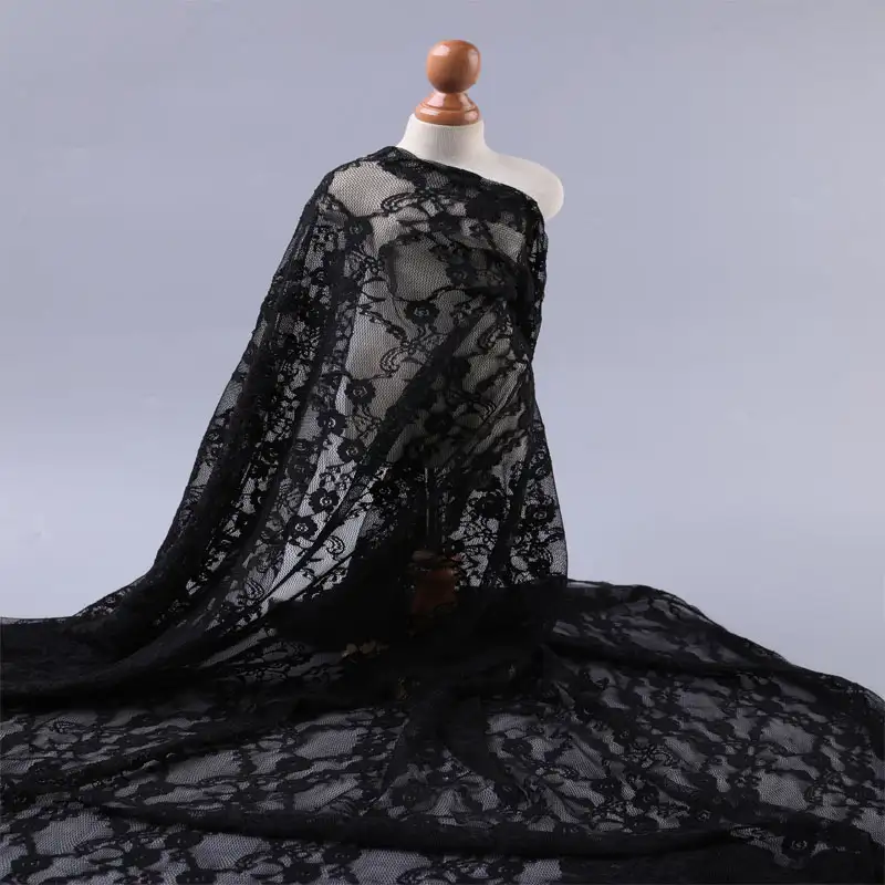 China Fabric for Shirt,Blouse,Skirt,Skirt  Lace Knit Fabric Nylon Spandex black color buy from China wholesaler bulk order at wholesale price free worldwide shipping Alibaba