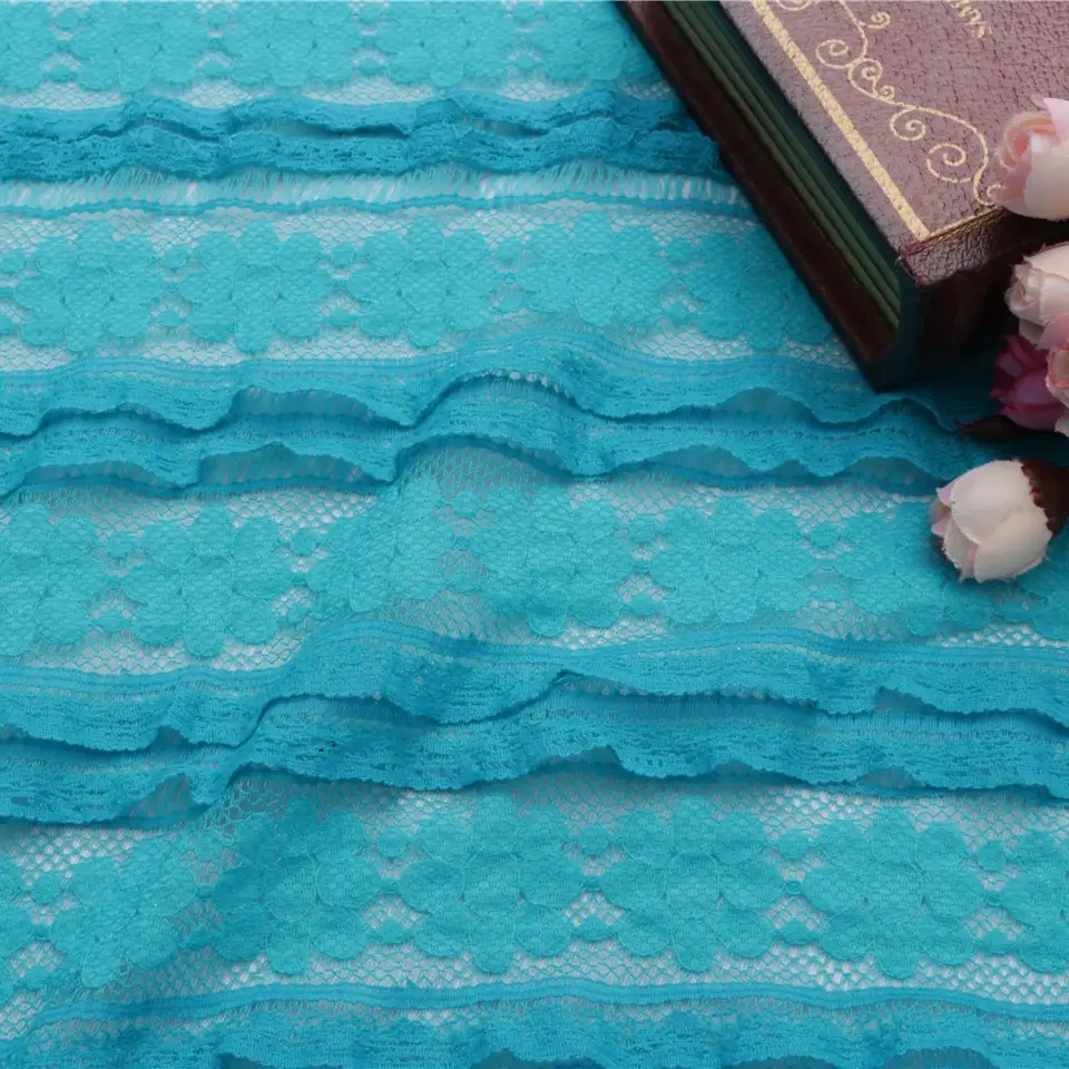 China Fabric for Shirt,Blouse,Skirt  Lace Knit Fabric Cotton Nylon Spandex blue color buy from China wholesaler bulk order at wholesale price free worldwide shipping Alibaba