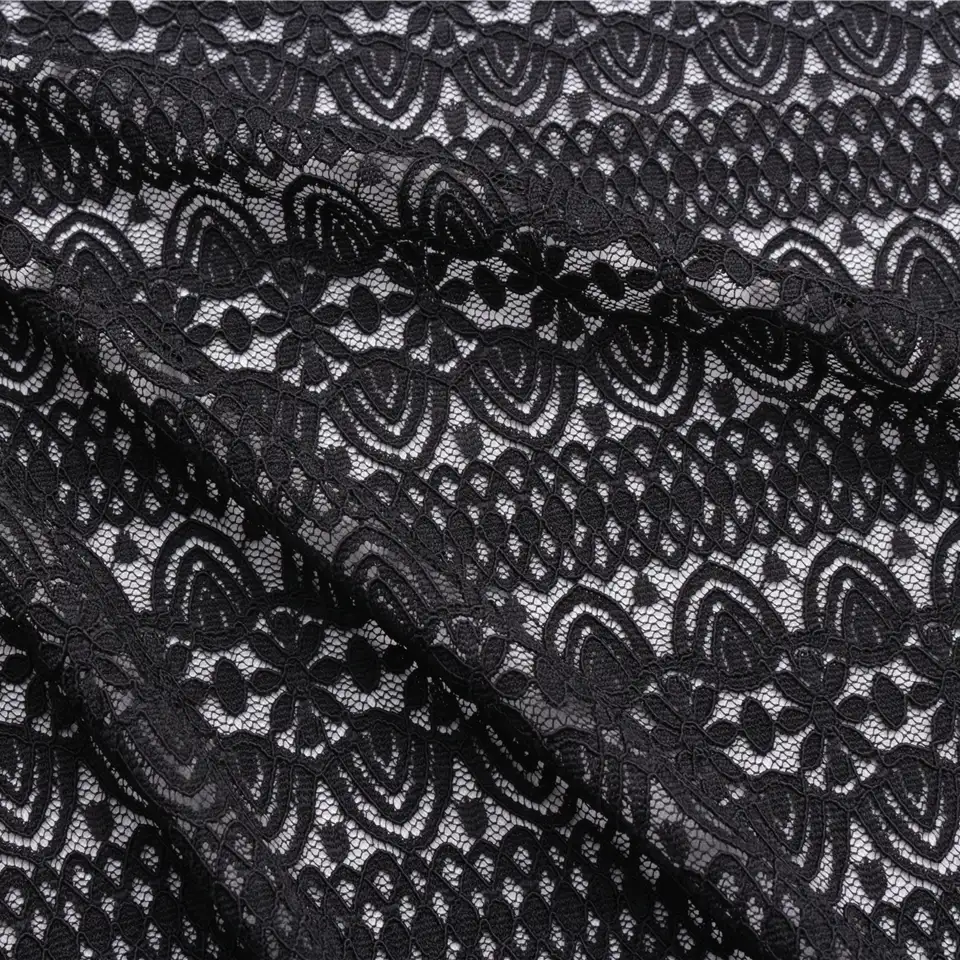 China Fabric for Shirt,T-Shirt,Blouse,Skirt  Lace Knit Fabric Nylon Spandex black color buy from China wholesaler bulk order at wholesale price free worldwide shipping Alibaba