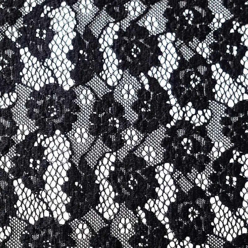 China Fabric for T-Shirt,Blouse,Dresses (Cardigan Button) ,Skirt  Lace Knit Fabric Nylon Spandex black color buy from China wholesaler bulk order at wholesale price free worldwide shipping Alibaba
