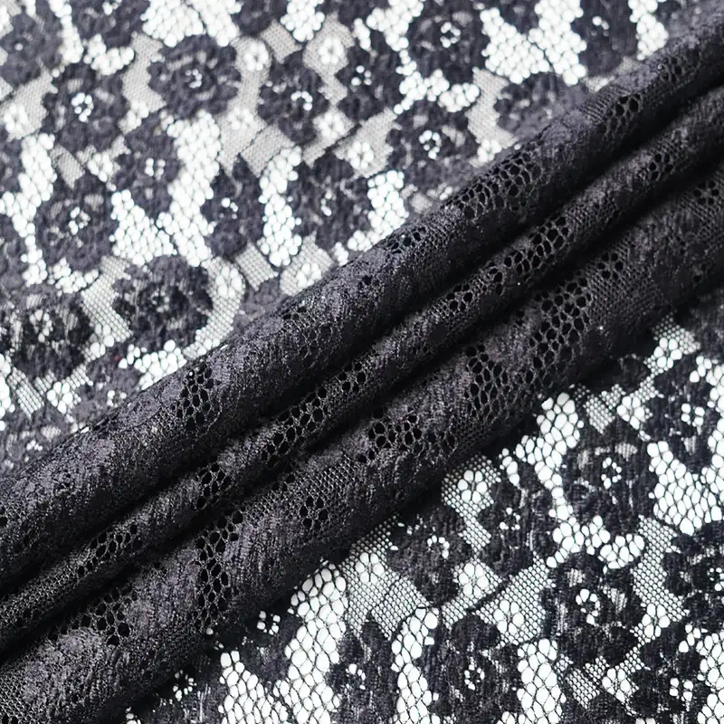 China Fabric for T-Shirt,Blouse,Dresses (Cardigan Button) ,Skirt  Lace Knit Fabric Nylon Spandex black color buy from China wholesaler bulk order at wholesale price free worldwide shipping Alibaba