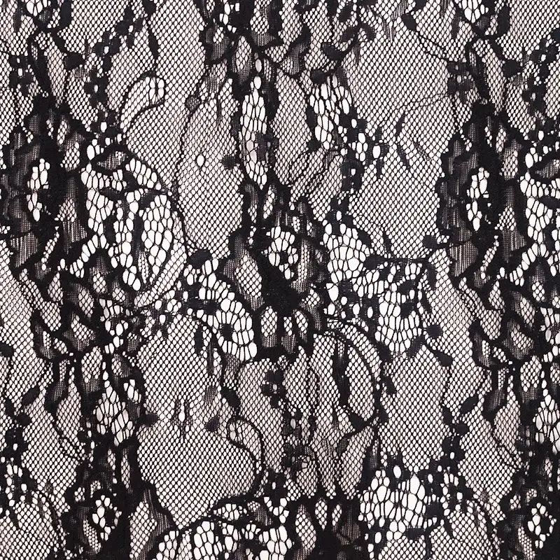 China Fabric for Blouse,Skirt,Dresses (Cardigan Open) ,Skirt  Lace Knit Fabric Nylon Spandex black color buy from China wholesaler bulk order at wholesale price free worldwide shipping Alibaba