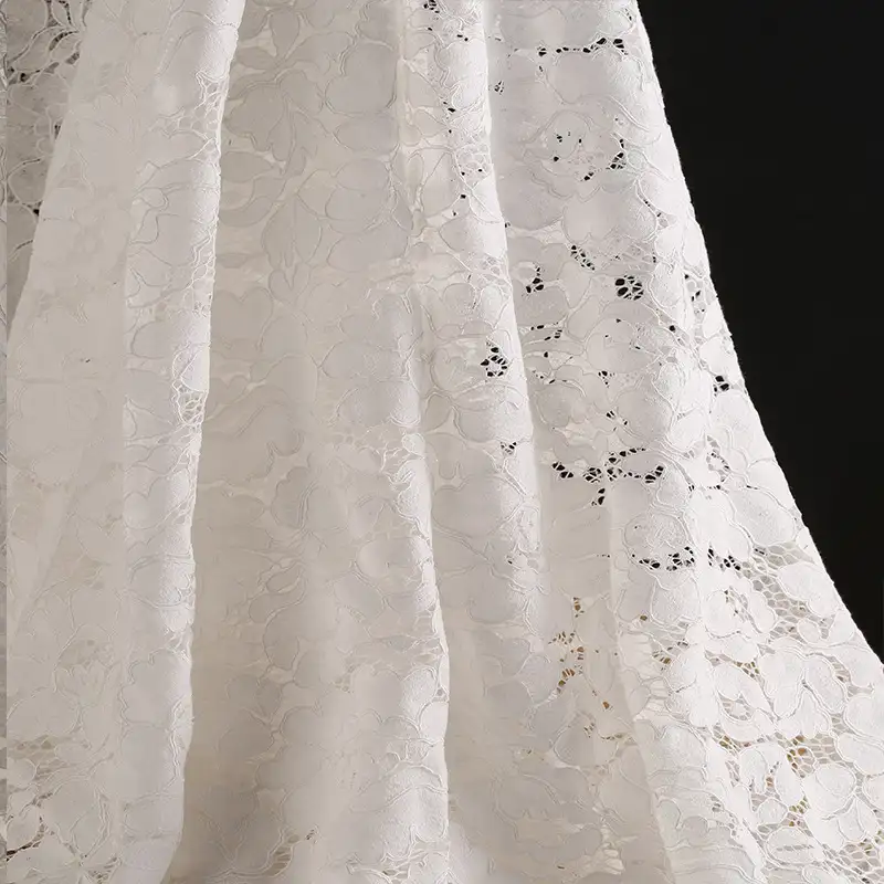 China Fabric for Blouse,Skirt,Shirt Long Sleeve Button ,Dresses (Cardigan Button) ,Skirt  Lace Knit Fabric Cotton Nylon Rayon white color buy from China wholesaler bulk order at wholesale price free worldwide shipping Alibaba