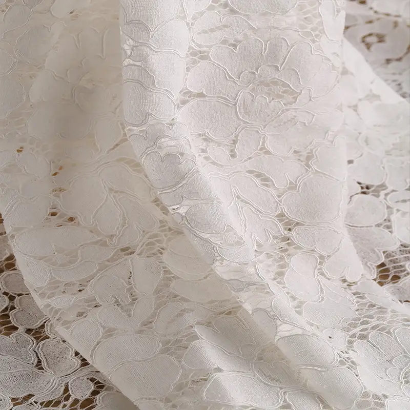 China Fabric for Blouse,Skirt,Shirt Long Sleeve Button ,Dresses (Cardigan Button) ,Skirt  Lace Knit Fabric Cotton Nylon Rayon white color buy from China wholesaler bulk order at wholesale price free worldwide shipping Alibaba