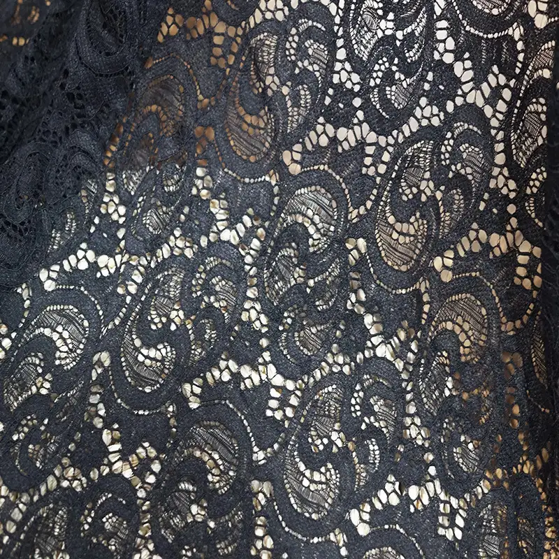 China Fabric for Blouse,Skirt,Shirt Long Sleeve Button ,Dresses (Cardigan Button) ,Skirt  Lace Knit Fabric Nylon Spandex black color buy from China wholesaler bulk order at wholesale price free worldwide shipping Alibaba