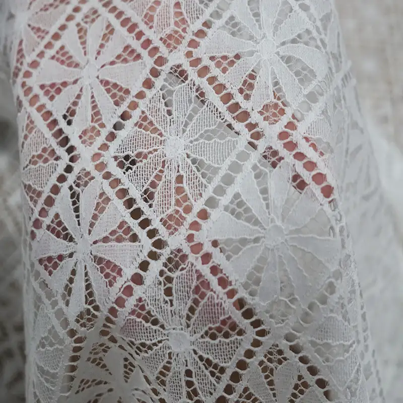 China Fabric for Blouse,Skirt,Shirt Long Sleeve Button ,Dresses (Pullover) ,Skirt  Lace Knit Fabric Cotton Nylon white color buy from China wholesaler bulk order at wholesale price free worldwide shipping Alibaba