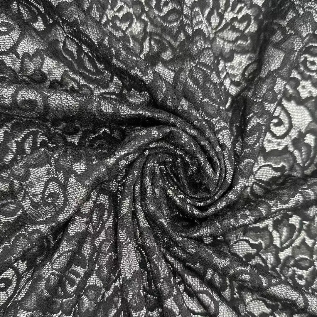 China Fabric for Blouse,Skirt,Shirt Long Sleeve Button ,Dresses (Cardigan Open) ,Skirt  Lace Knit Fabric Nylon Spandex black color buy from China wholesaler bulk order at wholesale price free worldwide shipping Alibaba