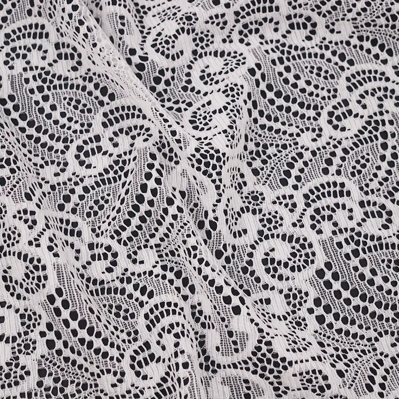 China Fabric for Blouse,Skirt,Shirt Long Sleeve Button ,Dresses (Cardigan Button) ,Skirt  Lace Knit Fabric Nylon Spandex white color buy from China wholesaler bulk order at wholesale price free worldwide shipping Alibaba
