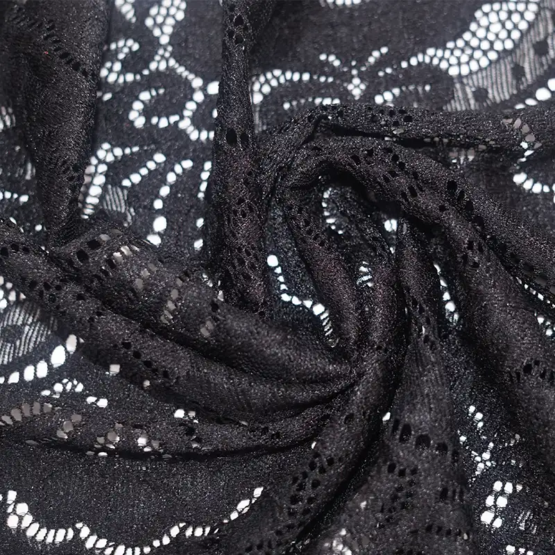 China Fabric for Blouse,Skirt,Shirt Long Sleeve Button ,Dresses (Cardigan Button) ,Skirt  Lace Knit Fabric Nylon Spandex black color buy from China wholesaler bulk order at wholesale price free worldwide shipping Alibaba