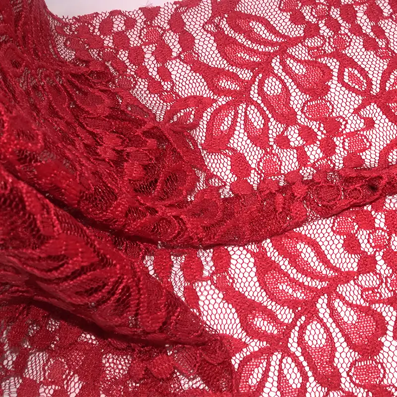 China Fabric for Blouse,Shirt Long Sleeve Zipper ,Dresses (Cardigan Button) ,Skirt  Lace Knit Fabric Nylon Spandex red color buy from China wholesaler bulk order at wholesale price free worldwide shipping Alibaba