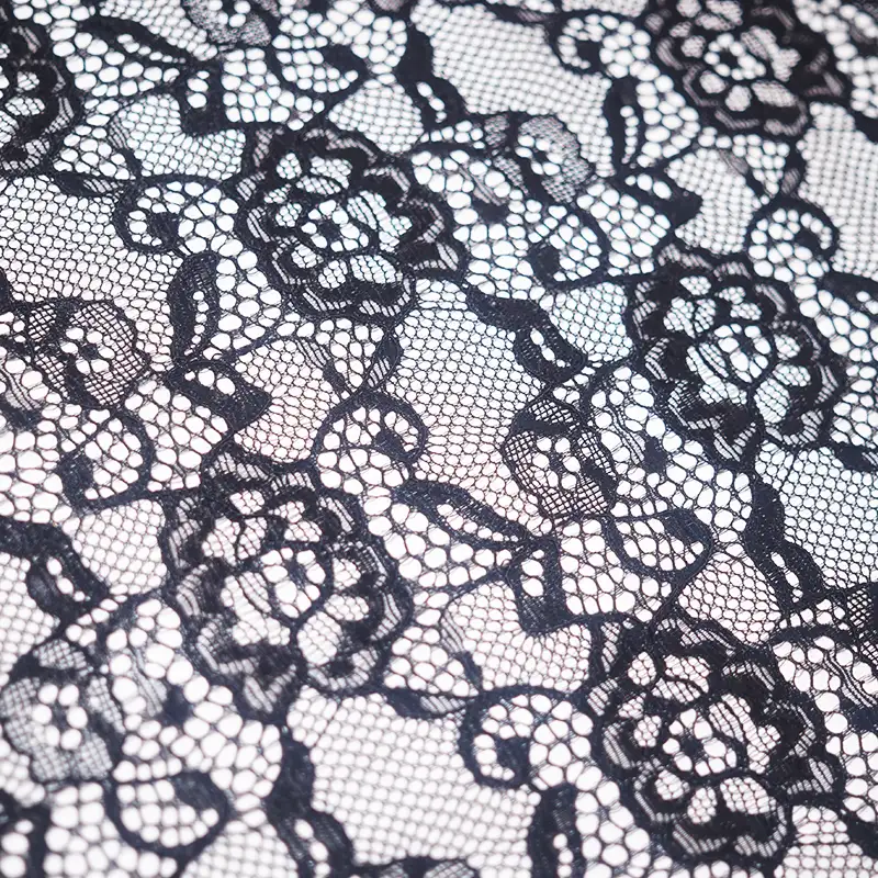 China Fabric for Blouse,Skirt,Shirt Long Sleeve Button ,Dresses (Cardigan Button) ,Skirt  Lace Knit Fabric Nylon Spandex black color buy from China wholesaler bulk order at wholesale price free worldwide shipping Alibaba