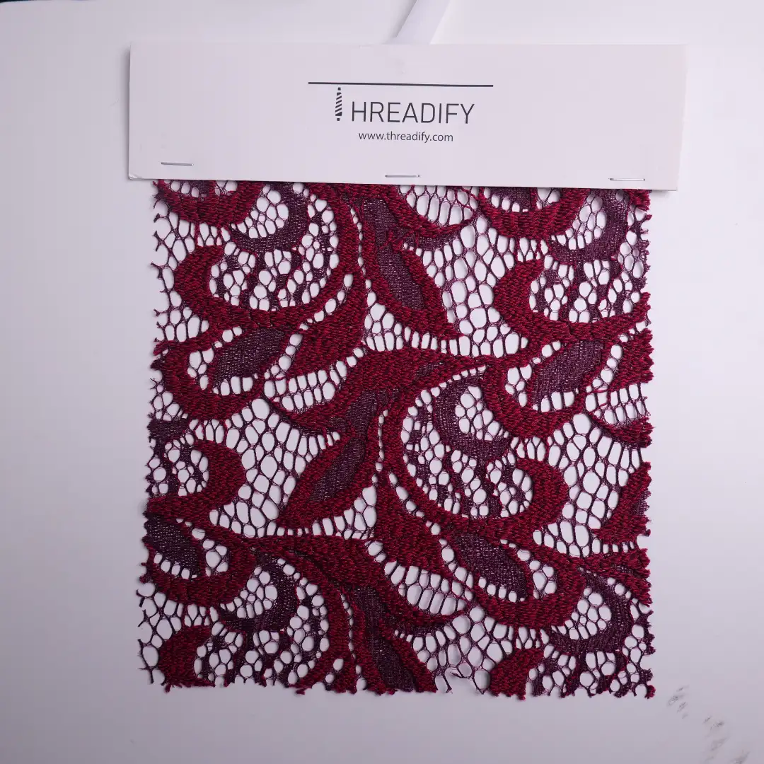 China Fabric for Blouse,Skirt,Shirt Long Sleeve Button ,Dresses (Cardigan Button) ,Skirt  Lace Knit Fabric Nylon Polyester red color buy from China wholesaler bulk order at wholesale price free worldwide shipping Alibaba