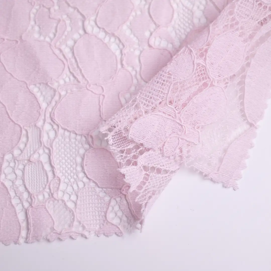 China Fabric for Blouse,Shirt Half Sleeve Button ,Dresses (Cardigan Button) ,Skirt  Lace Knit Fabric Cotton Nylon Rayon pink color buy from China wholesaler bulk order at wholesale price free worldwide shipping Alibaba