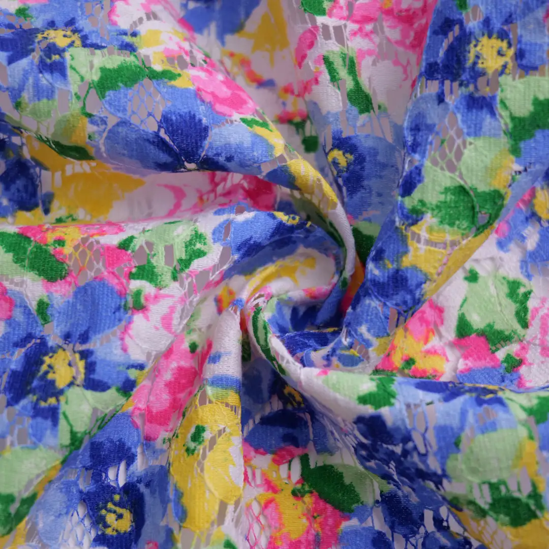 China Fabric for Blouse,Skirt,Shirt Long Sleeve Button ,Dresses (Cardigan Button) ,Skirt  Lace Knit Fabric Cotton Rayon blue color buy from China wholesaler bulk order at wholesale price free worldwide shipping Alibaba