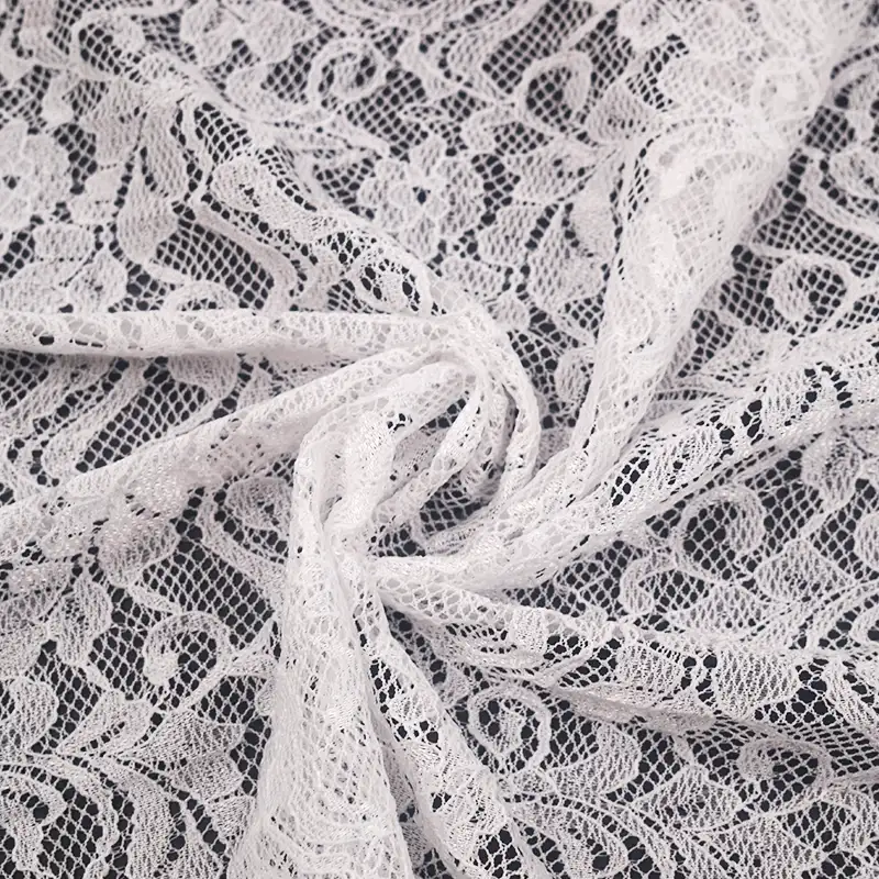 China Fabric for Blouse,Skirt,Shirt Long Sleeve Button ,Skirt  Lace Knit Fabric Nylon Spandex white color buy from China wholesaler bulk order at wholesale price free worldwide shipping Alibaba