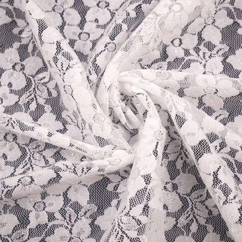 China Fabric for Blouse,Skirt,Shirt Long Sleeve Button ,Skirt  Lace Knit Fabric Nylon Spandex white color buy from China wholesaler bulk order at wholesale price free worldwide shipping Alibaba