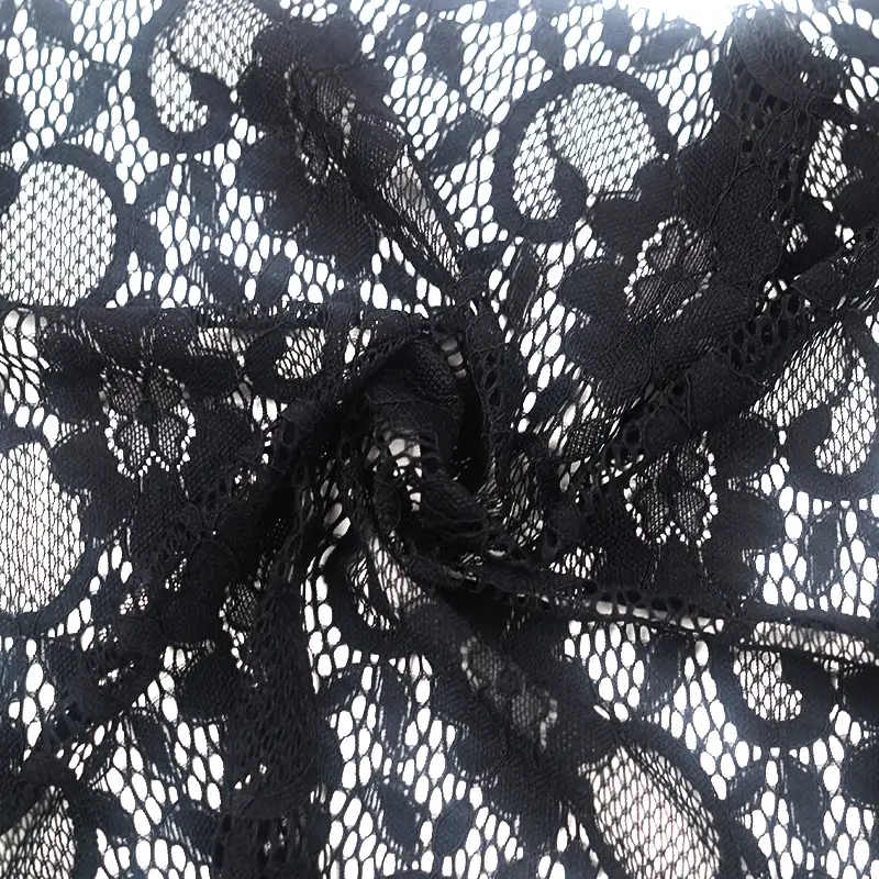 China Fabric for Blouse,Skirt,Shirt Half Sleeve Button  Lace Knit Fabric Nylon Spandex black color buy from China wholesaler bulk order at wholesale price free worldwide shipping Alibaba