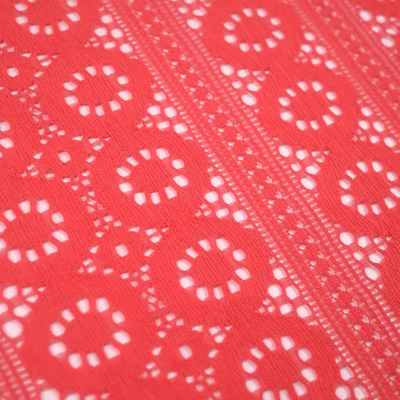 China Fabric for Shirt,Blouse,Shirt Long Sleeve Button ,Dresses (Pullover) ,Skirt  Lace Knit Fabric Nylon Spandex red color buy from China wholesaler bulk order at wholesale price free worldwide shipping Alibaba