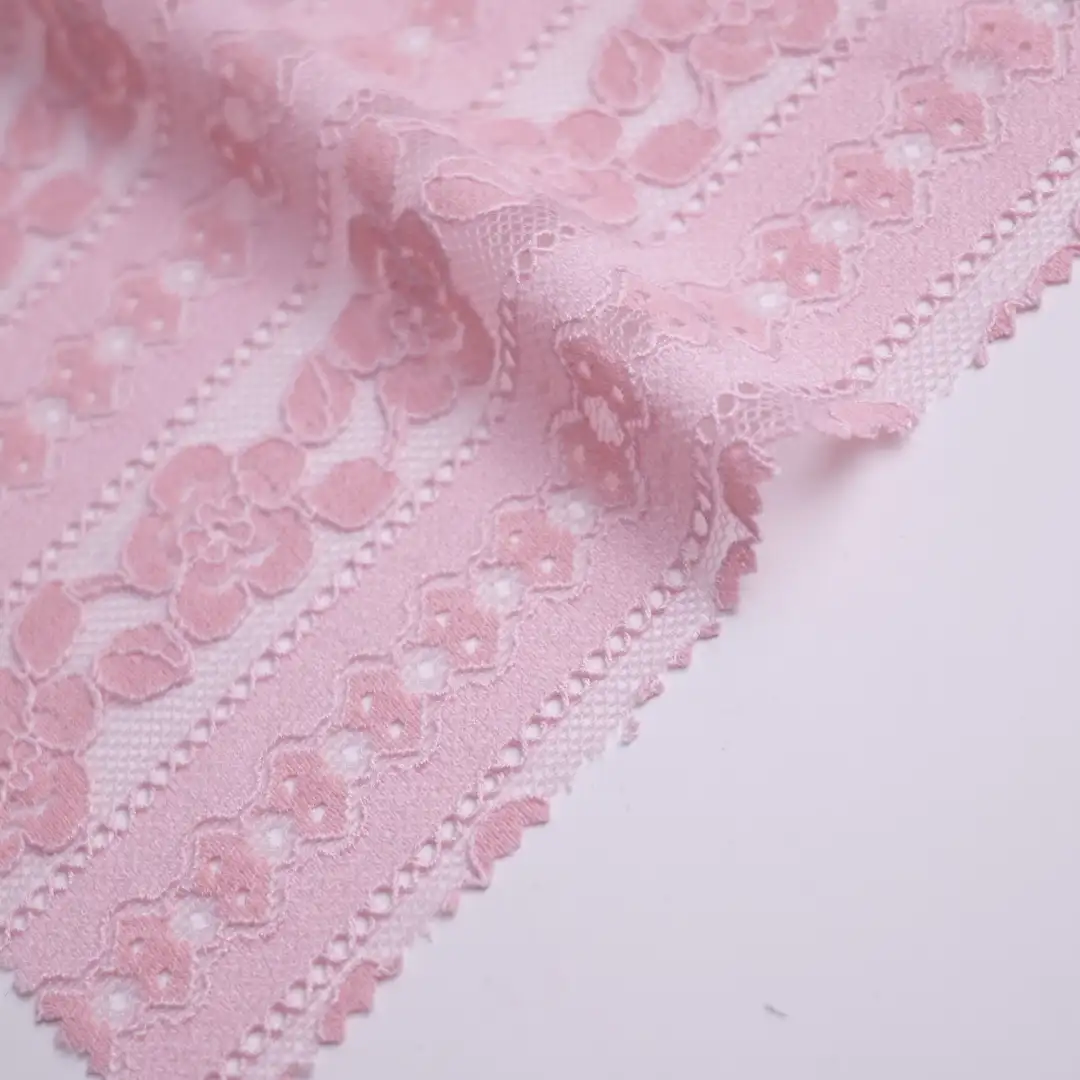 China Fabric for Blouse,Skirt,Shirt Long Sleeve Button ,Dresses (Pullover) ,Skirt  Lace Knit Fabric Cotton Nylon Rayon pink color buy from China wholesaler bulk order at wholesale price free worldwide shipping Alibaba