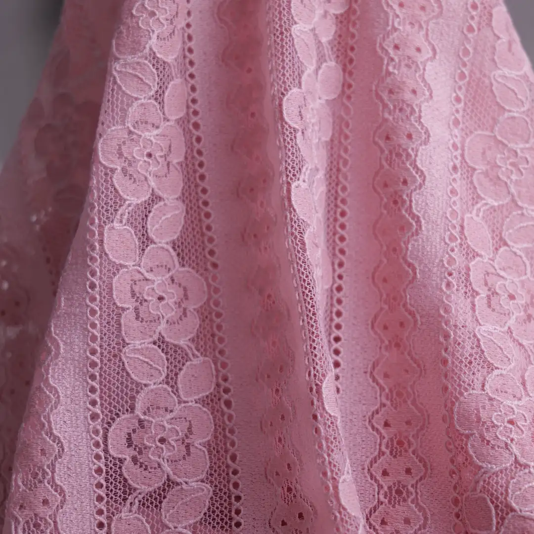 China Fabric for Blouse,Skirt,Shirt Long Sleeve Button ,Dresses (Pullover) ,Skirt  Lace Knit Fabric Cotton Nylon Rayon pink color buy from China wholesaler bulk order at wholesale price free worldwide shipping Alibaba