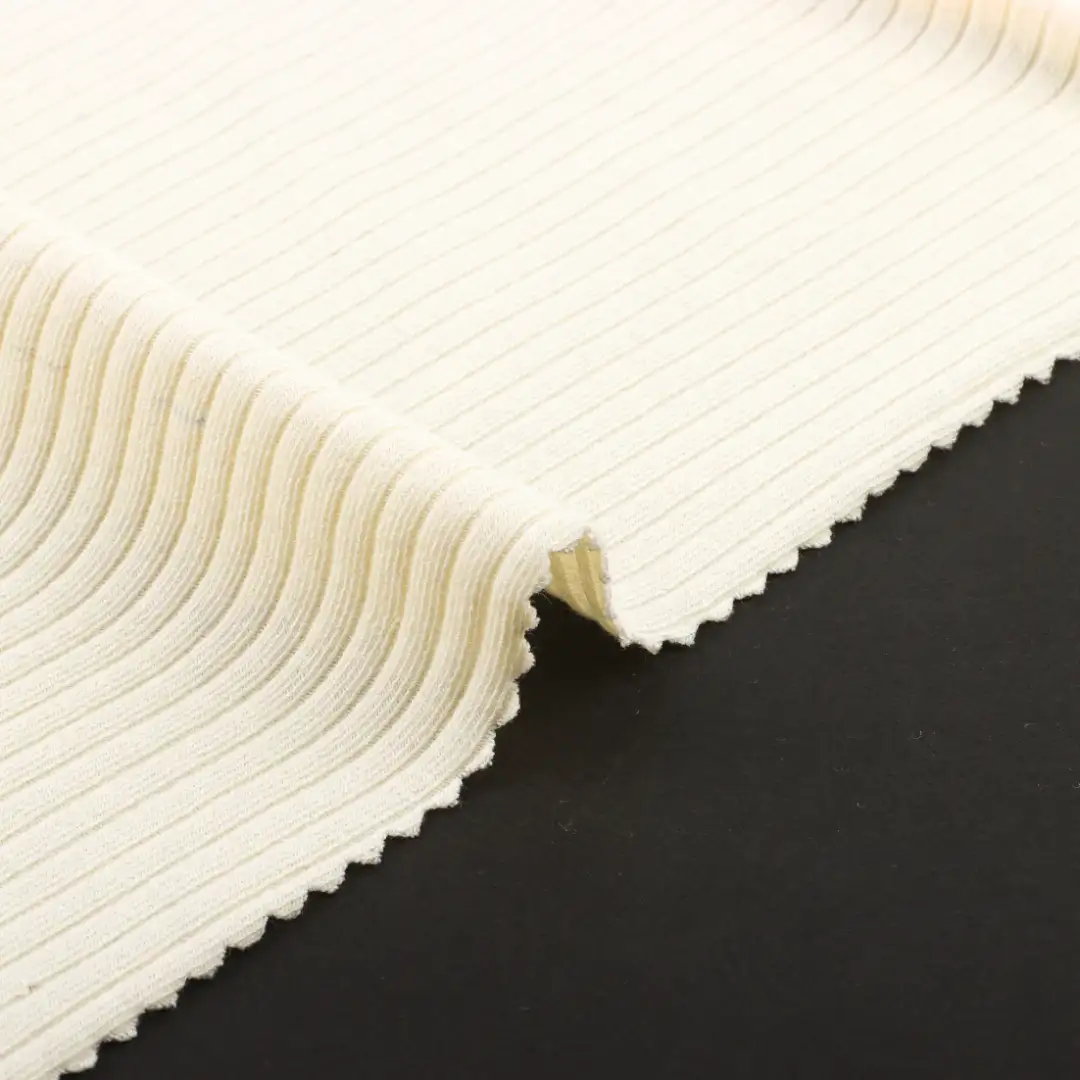 China Fabric for Crop Top,T-shirt ,Polo T-shirt  Rib Knit Fabric Acrylic Wool Spandex cream-coloured color buy from China wholesaler bulk order at wholesale price free worldwide shipping Alibaba