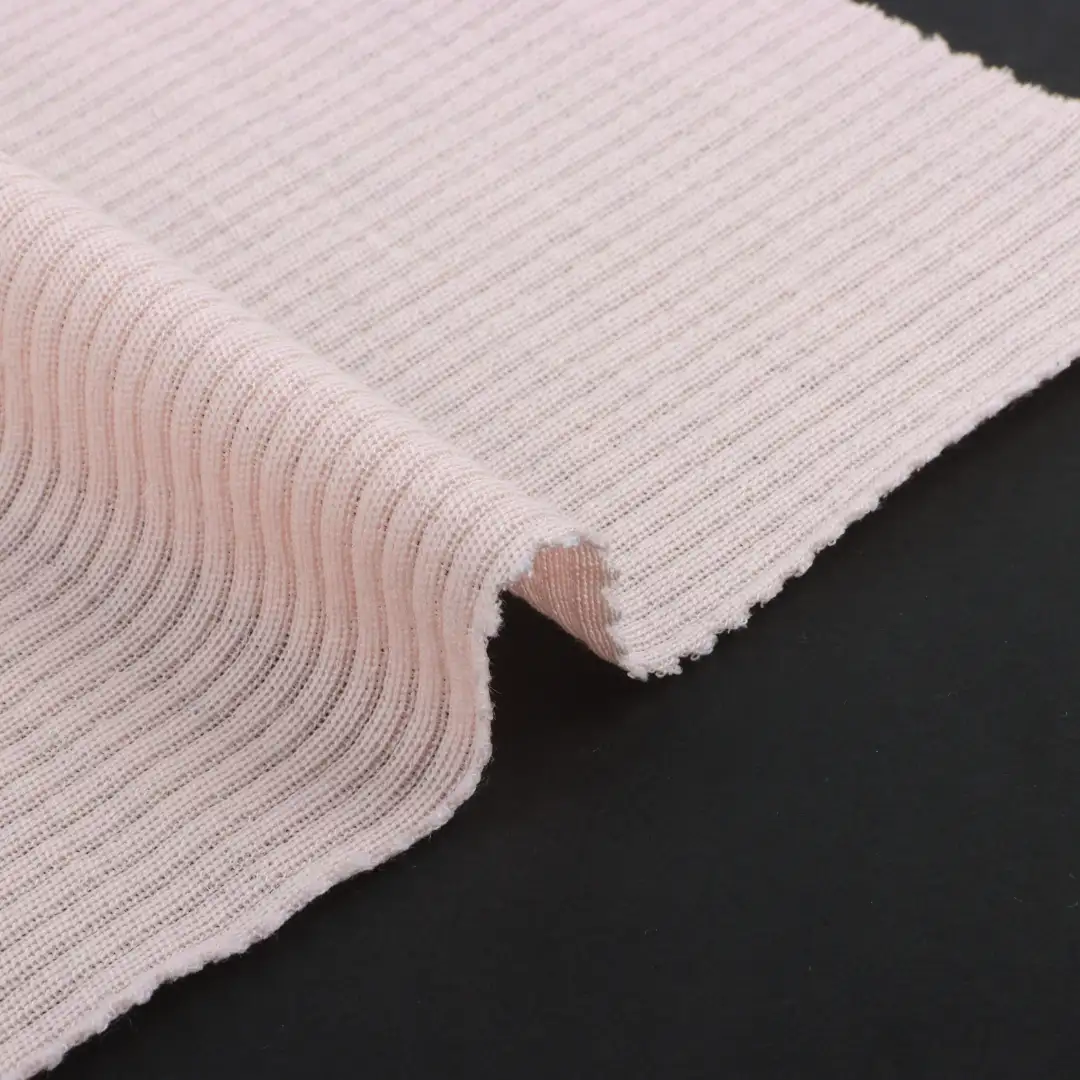 China Fabric for Polo Shirt,Tank Top,Crop Top Rib Knit Fabric Wool light pink color buy from China wholesaler bulk order at wholesale price free worldwide shipping Alibaba