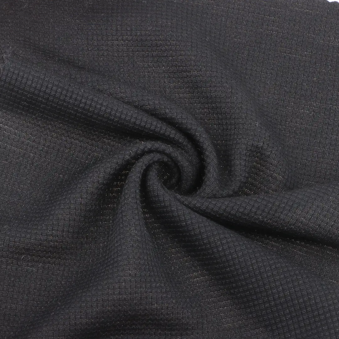 China Fabric for Polo Shirt,Crop Top,Sweatshirt Waffle Knit Fabric Polyester Wool Nylon BLACK color buy from China wholesaler bulk order at wholesale price free worldwide shipping Alibaba