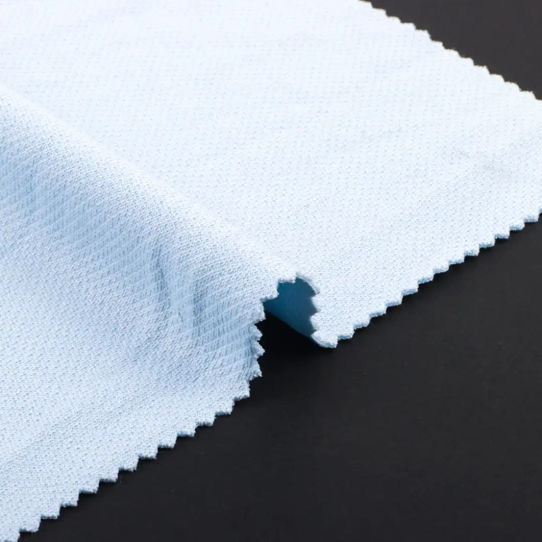 China Fabric for T-Shirt,Polo Shirt,Crop Top Interlock Knit Fabric Polyester Viscose Spandex Wool Blue color buy from China wholesaler bulk order at wholesale price free worldwide shipping Alibaba