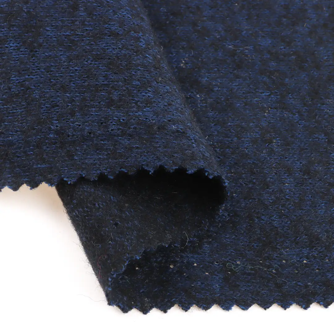 China Fabric for Full-Zipper Cardigan ,Half-Zipper Cardigan ,Knitted Jacket ,Round Neck Pullover ,Crop Top Pullover  Hacci Knit Fabric Polyester Wool Dark blue color buy from China wholesaler bulk order at wholesale price free worldwide shipping Alibaba