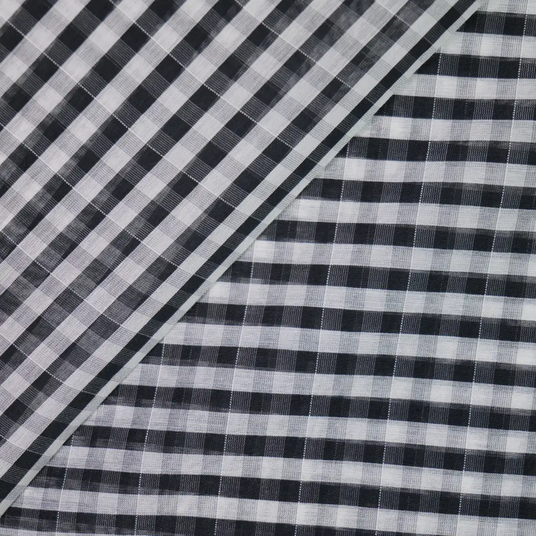 China Fabric for Shirt,Blouse,Crop Top,Skirt,Dresses (Cardigan Button) ,Skirt  Yarn Dyed Check Woven Blended Fabric Silk Polyester Cotton Black color buy from China wholesaler bulk order at wholesale price free worldwide shipping Alibaba