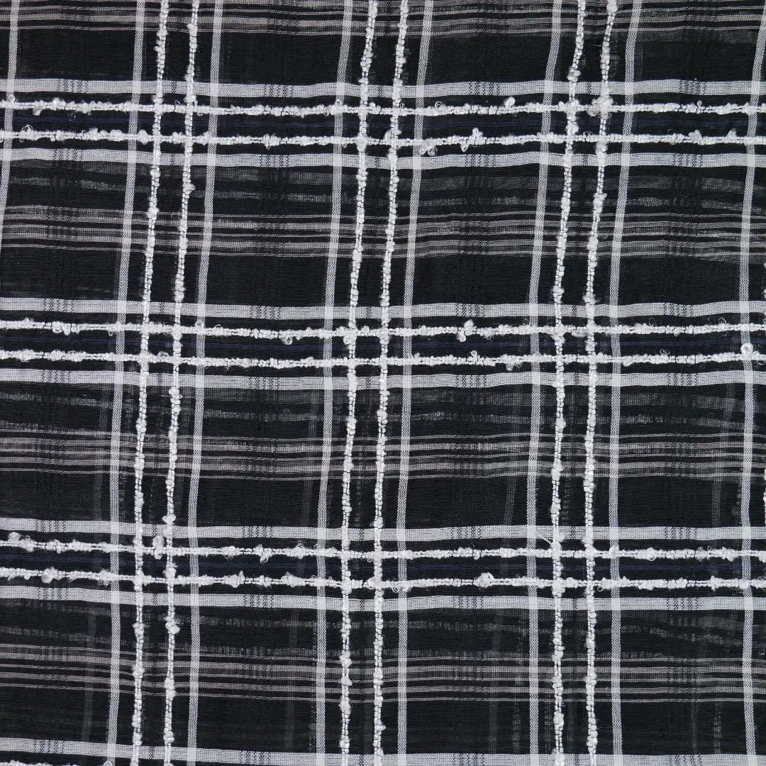China Fabric for Shirt,Blouse,Crop Top,Skirt,Dresses (Pullover)  Yarn Dyed Check Woven Blended Fabric Silk Polyester Cotton Black color buy from China wholesaler bulk order at wholesale price free worldwide shipping Alibaba