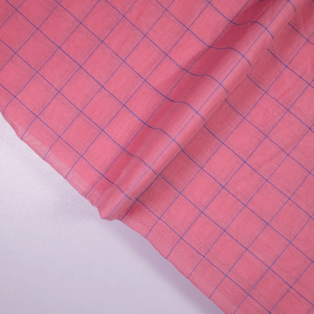 China Fabric for Blouse,Crop Top,Skirt Yarn Dyed Check Woven Blended Fabric Cotton Silk HotPink color buy from China wholesaler bulk order at wholesale price free worldwide shipping Alibaba