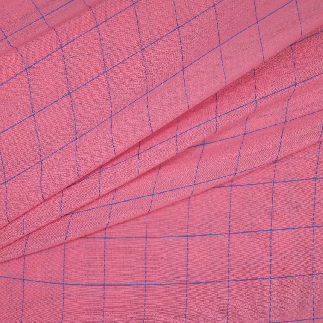China Fabric for Blouse,Crop Top,Skirt Yarn Dyed Check Woven Blended Fabric Cotton Silk HotPink color buy from China wholesaler bulk order at wholesale price free worldwide shipping Alibaba