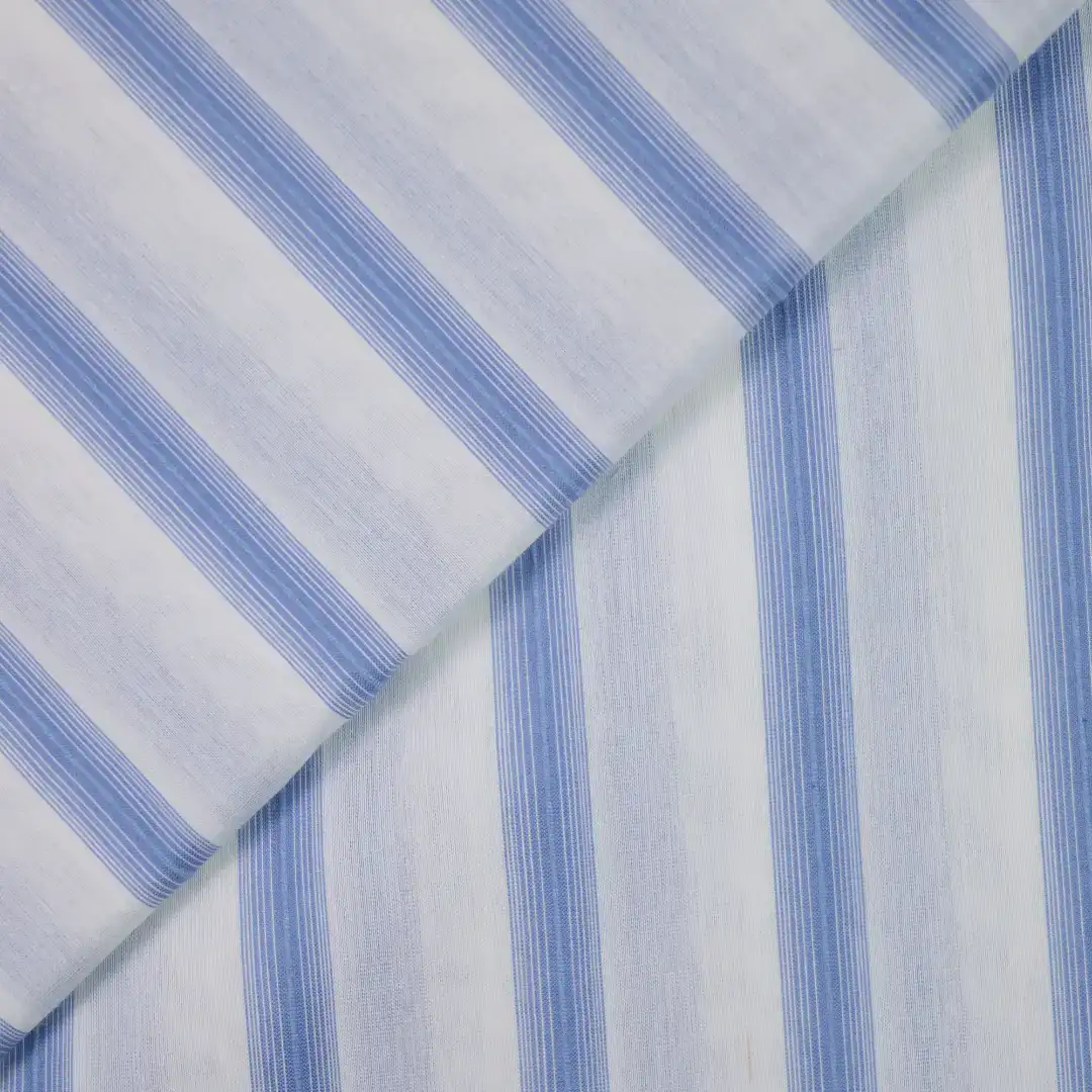 China Fabric for Shirt,Blouse,Crop Top Yarn Dyed Stripe Woven Blended Fabric Cotton Silk Blue color buy from China wholesaler bulk order at wholesale price free worldwide shipping Alibaba