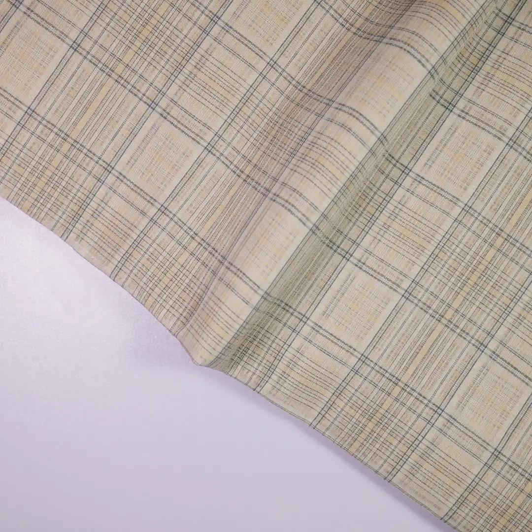China Fabric for Shirt,Blouse,Crop Top,Skirt Yarn Dyed Check Woven Blended Fabric Cotton Silk Khaki color buy from China wholesaler bulk order at wholesale price free worldwide shipping Alibaba