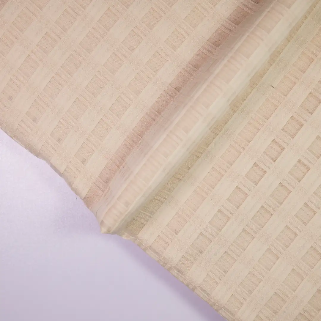 China Fabric for Shirt,Blouse,Crop Top Yarn Dyed Check Woven Blended Fabric Cotton Silk Beige color buy from China wholesaler bulk order at wholesale price free worldwide shipping Alibaba