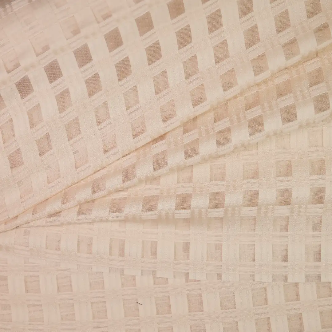 China Fabric for Shirt,Blouse,Crop Top Yarn Dyed Check Woven Blended Fabric Cotton Silk Beige color buy from China wholesaler bulk order at wholesale price free worldwide shipping Alibaba