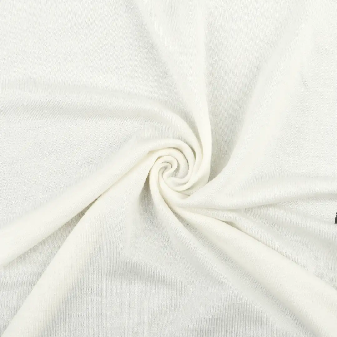 China Fabric for T-Shirt,Shirt Half Sleeve Button (Sweater),Crew Neck Pullover (Sweater),Dresses (Cardigan Open) (Sweater),Skirt (Sweater) Single Jersey Knit Fabric Rayon Spandex Cream color buy from China wholesaler bulk order at wholesale price free worldwide shipping Alibaba