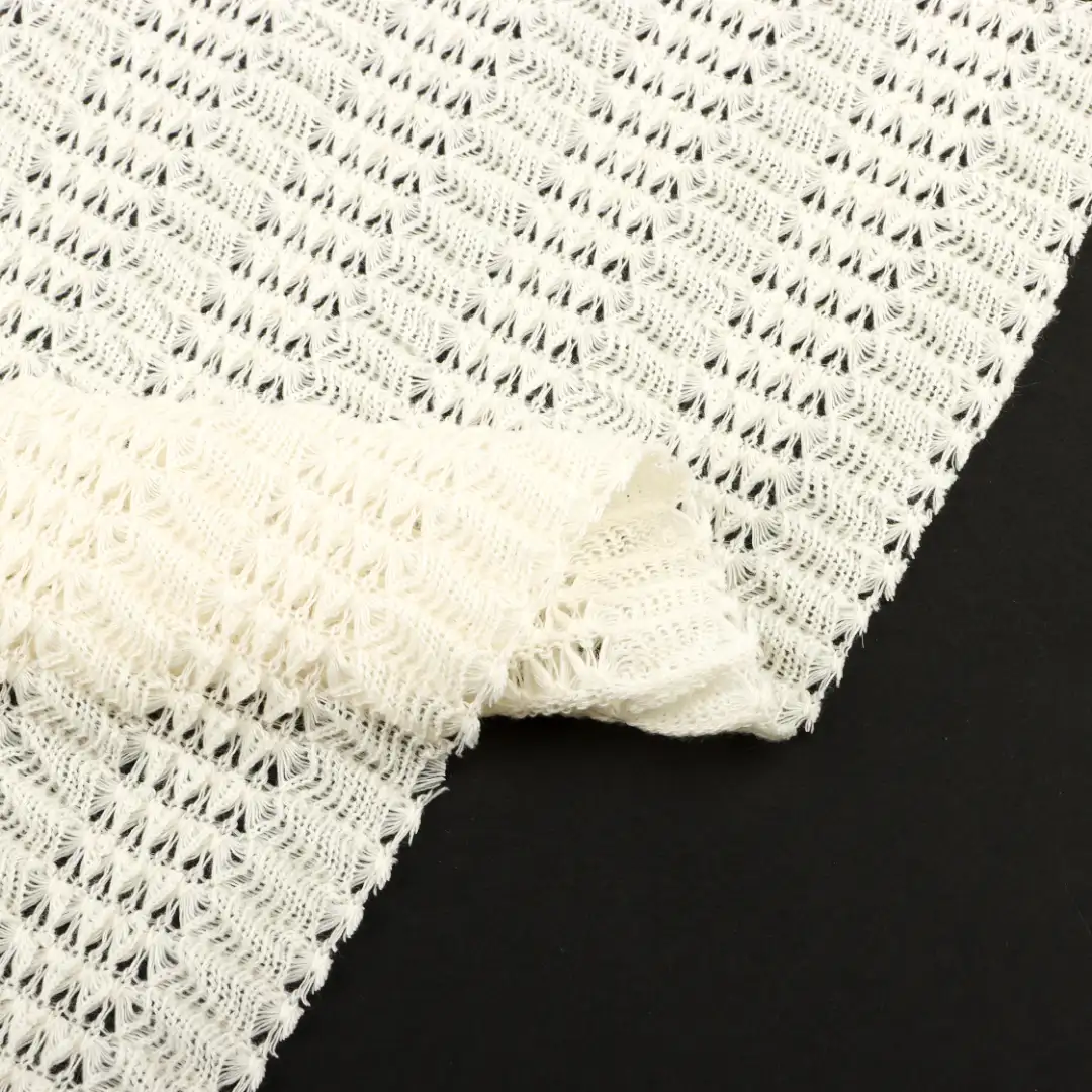 China Fabric for T-Shirt,Open Cardigan (Sweater),Dresses (Cardigan Open) (Sweater),Dresses (Pullover) (Sweater),Skirt (Sweater) Mesh Knit Fabric Polyester Spandex cream color buy from China wholesaler bulk order at wholesale price free worldwide shipping Alibaba