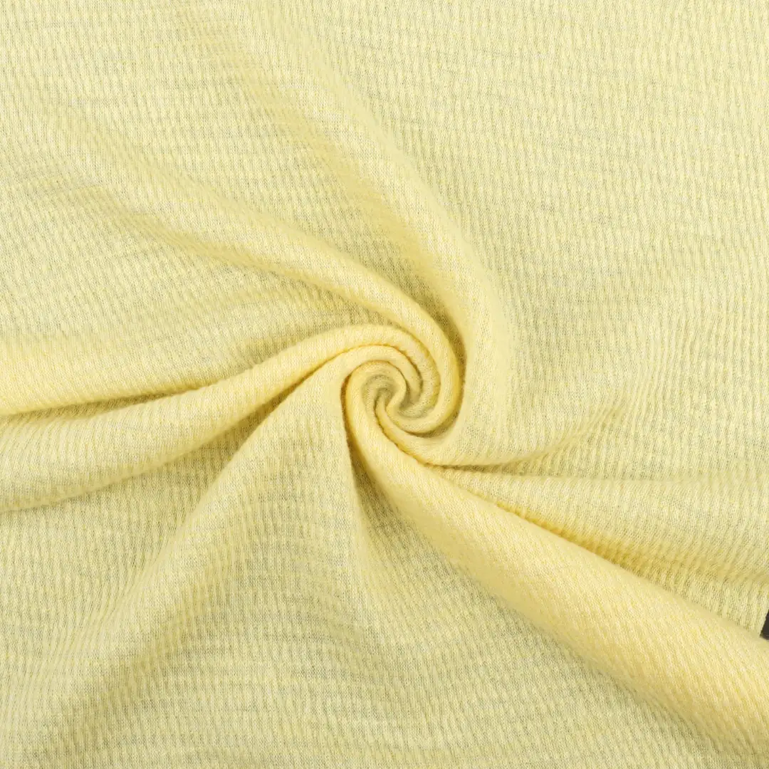 China Fabric for T-Shirt,Ladies Vest (Sweater),Open Cardigan (Sweater),Polo T-shirt (Sweater),Dresses (Cardigan Button) (Sweater),Skirt (Sweater) Crepe Knit Fabric Polyester Rayon Spandex yellow color buy from China wholesaler bulk order at wholesale price free worldwide shipping Alibaba