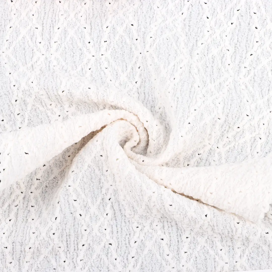 China Fabric for Crop Top,Dresses (Cardigan Button) ,Dresses (Pullover)  Weft Jacquard Knit Fabric Polyester Spandex off-white color buy from China wholesaler bulk order at wholesale price free worldwide shipping Alibaba