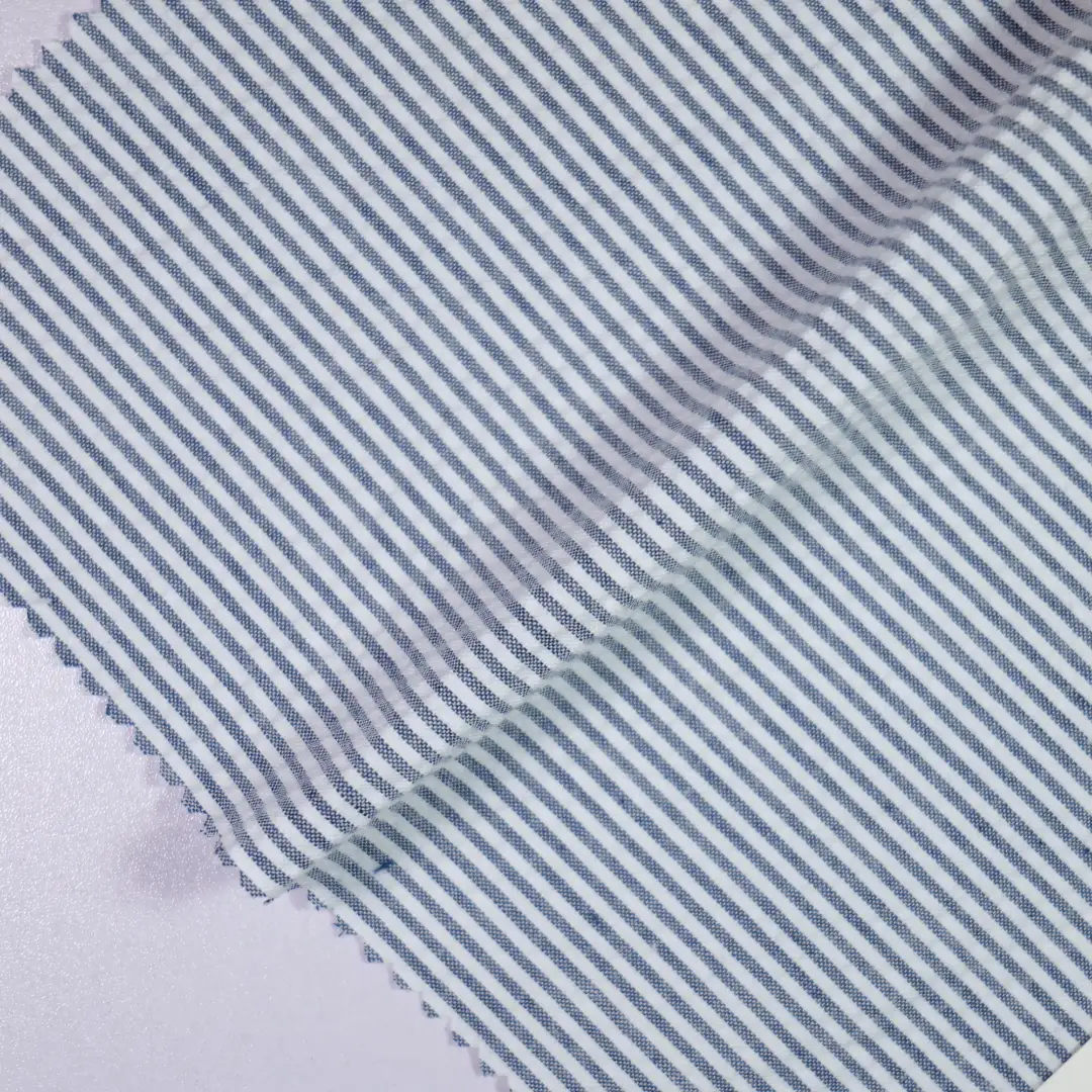China Fabric for Shirt,Blouse TC Seersucker Woven Blended Fabric Polyester Cotton grey&whity color buy from China wholesaler bulk order at wholesale price free worldwide shipping Alibaba