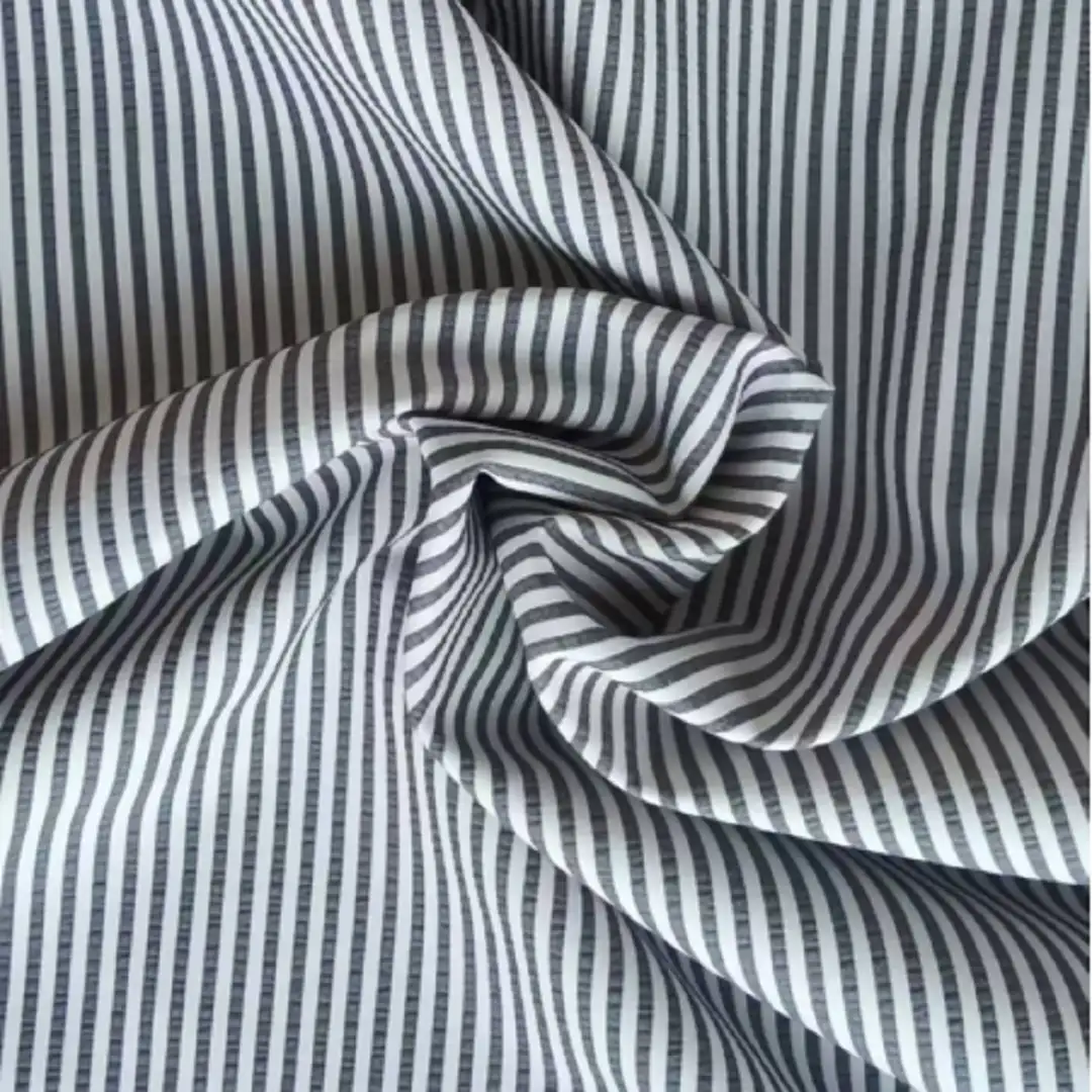 China Fabric for Pants,Jackets,Blazer,Light Jacket Polyester Cationic Woven Fabric Synthetic Woven Fabric Polyester Gray white vertical bar color buy from China wholesaler bulk order at wholesale price free worldwide shipping Alibaba