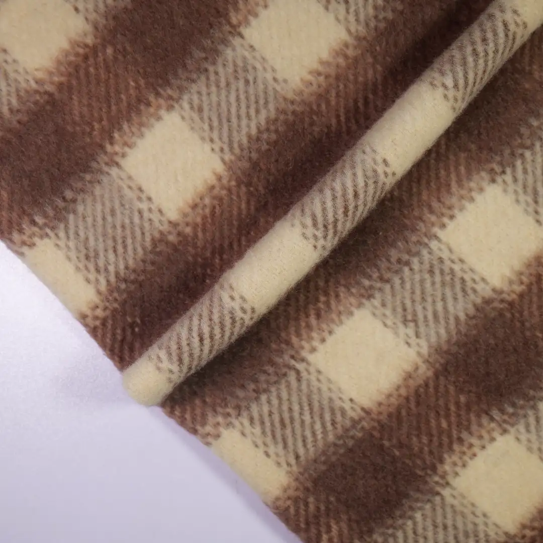 China Fabric for Jackets,Overcoat,Uniform,Fringe Jacket Yarn Dyed Check Woven Blended Fabric Wool Polyester dark coffee color buy from China wholesaler bulk order at wholesale price free worldwide shipping Alibaba
