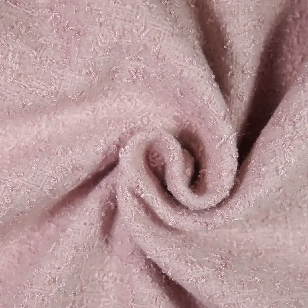 China Fabric for Overcoat,Suit,Skirt ,Ruffle Tier Mini Skirt Chanel-Style Fabric Woolen Polyester Pink color buy from China wholesaler bulk order at wholesale price free worldwide shipping Alibaba