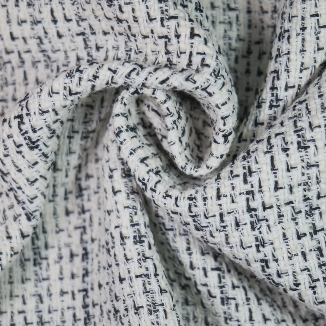 China Fabric for Blazer,Overcoat,Open Waistcoat Chanel-Style Fabric Woolen Polyester Cotton black white color buy from China wholesaler bulk order at wholesale price free worldwide shipping Alibaba