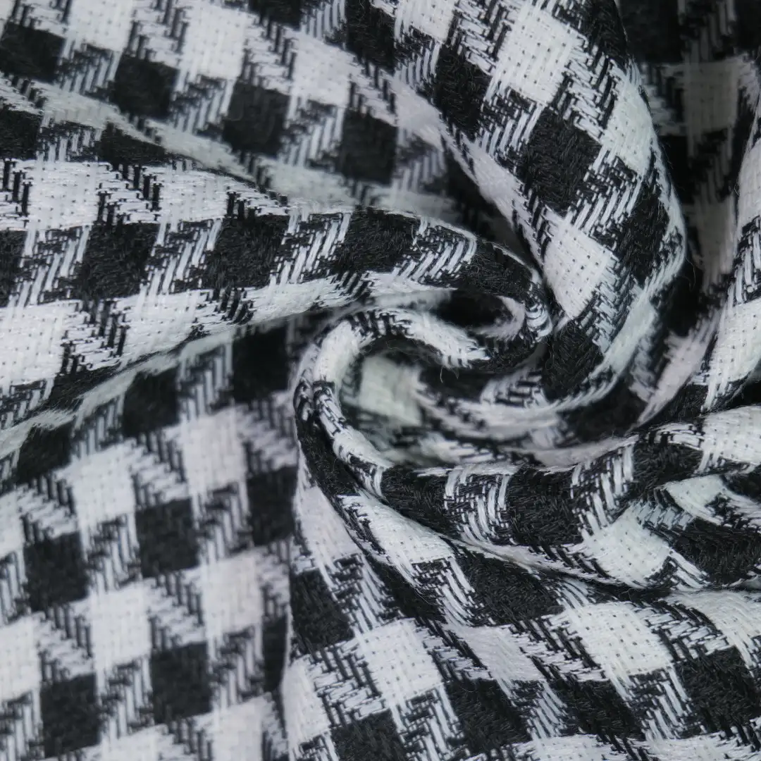 China Fabric for Blazer,Overcoat,Womens Dolman Sleeve Top Chanel-Style Fabric Woolen Polyester balck -white color buy from China wholesaler bulk order at wholesale price free worldwide shipping Alibaba