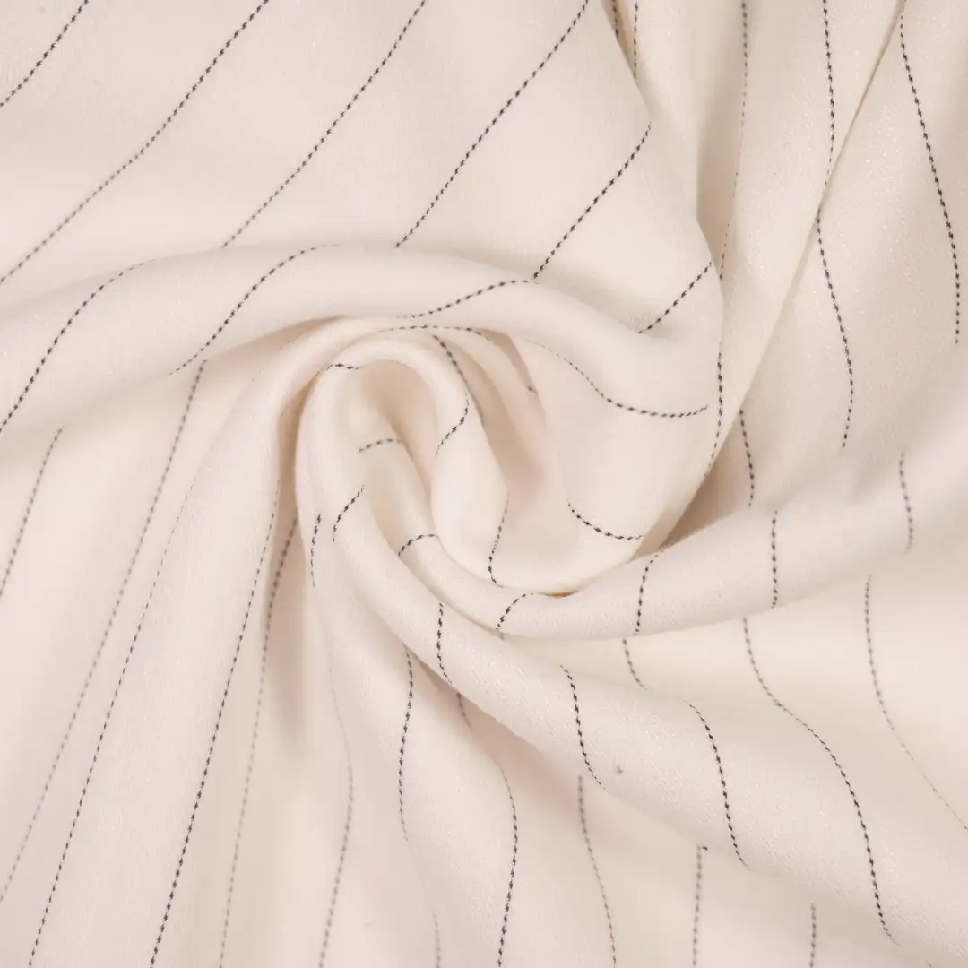 China Fabric for Pants,Skirt,Suit,Uniform Yarn Dyed Stripe Woven Blended Fabric Polyester Rayon Spandex white color buy from China wholesaler bulk order at wholesale price free worldwide shipping Alibaba